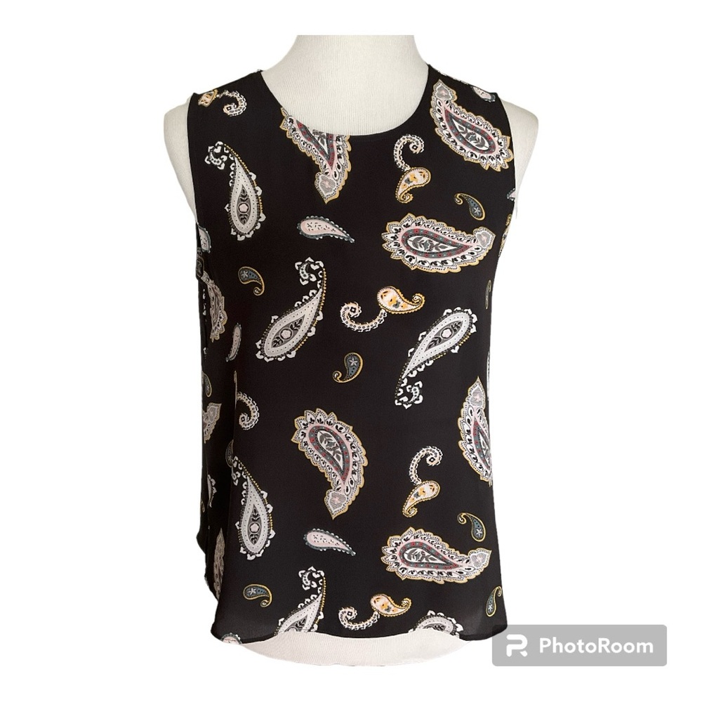LOFT Bow Back Sleeveless Blouse Charcoal Paisley Size SP